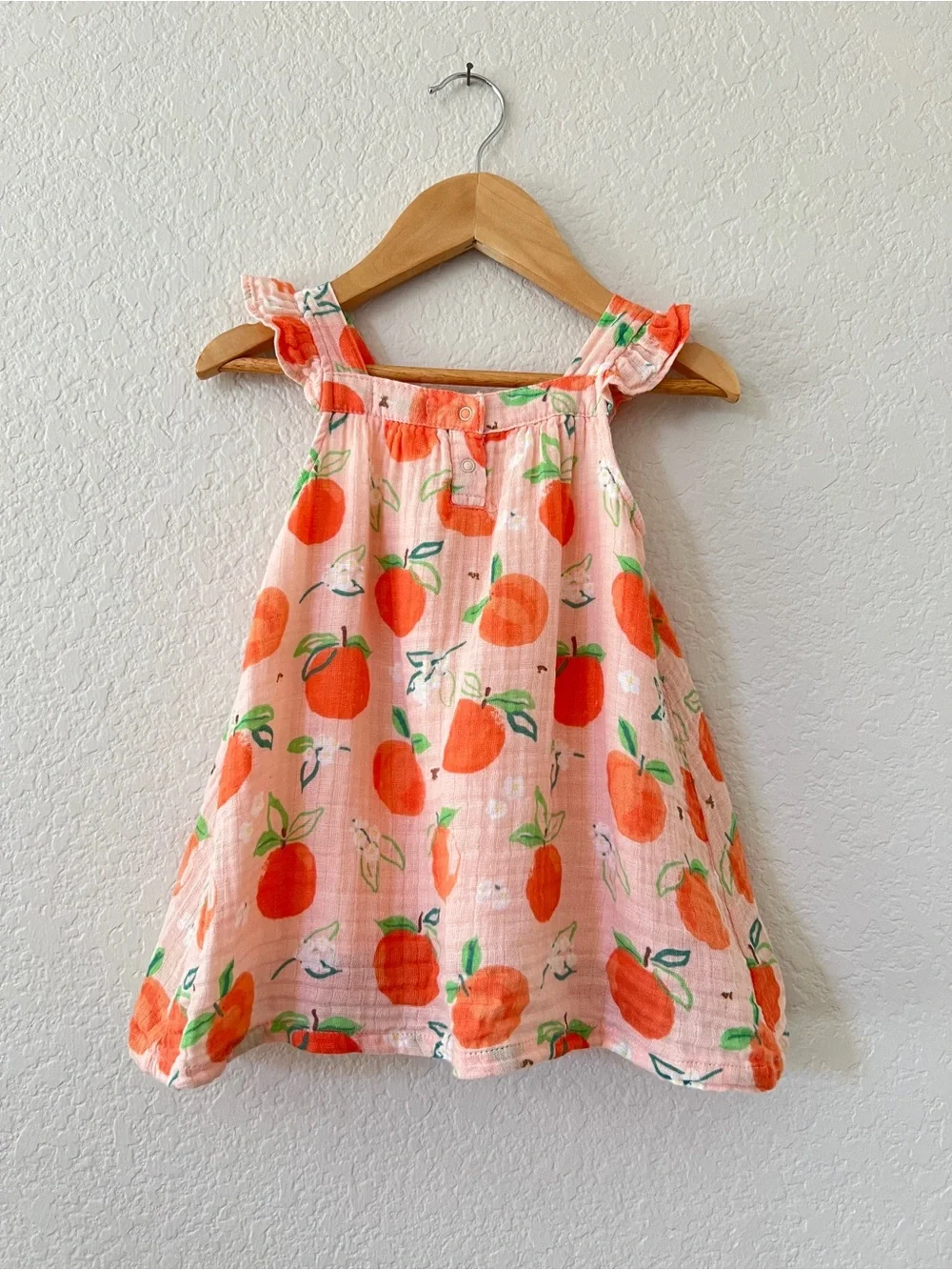Angel Dear Girls 12-18M Pink Pretty Peaches Muslin Sundress Ruffle Cotton